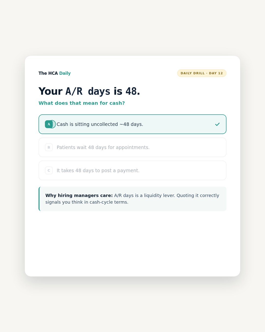 A daily drill on screen: the metric, the tap, and why it matters